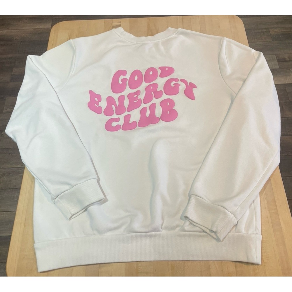 Better Together Good Energy Club White Sweatshirt Pink Lettering M - Picture 2 of 7